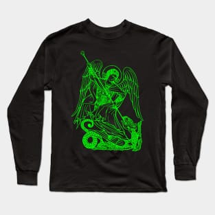 Saint Michael vanquishing the dragon (green neon) Long Sleeve T-Shirt